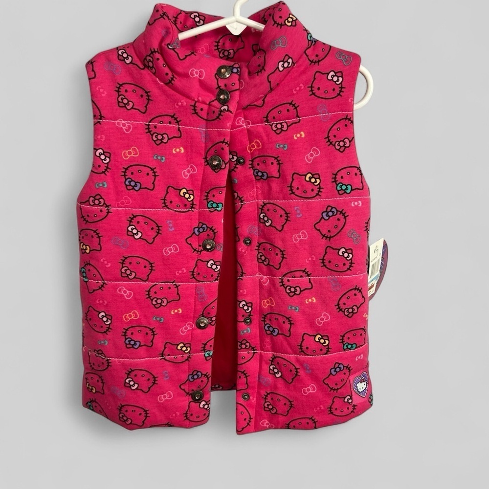Hello Kitty Sanrio New Deadstock quilted snap down vest novelty pink gem size 5